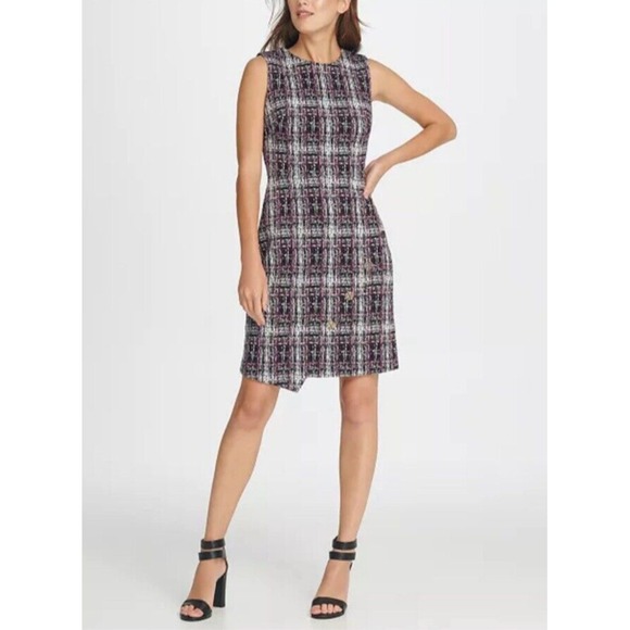 Dkny Dresses & Skirts - DKNY Women's Tweed Sheath Dress Jewel Neck Sleeveless Blue Black White Size 10‎
